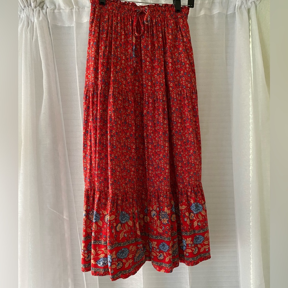 Red Boho Floral Skirt by Zesica, Size Small